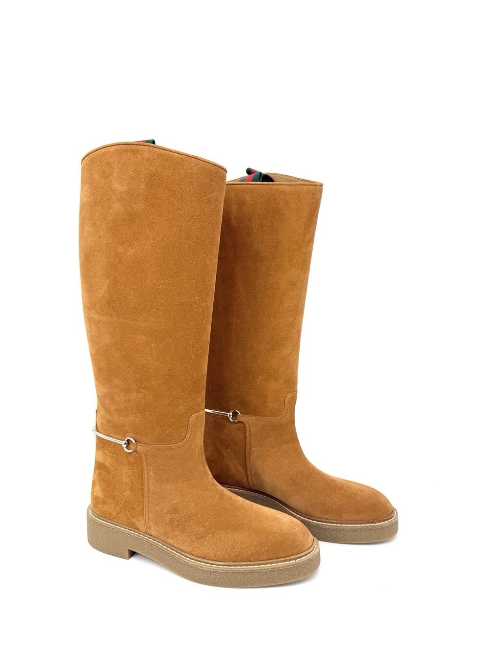 NIB Gucci Edith Equestrian Knee High Boots 38.5 US 8.5 Brown Suede SlimHorsebit